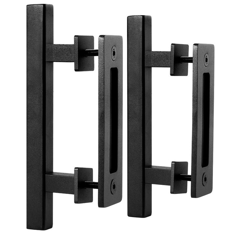 EaseLife 2 Pack 10" Sliding Barn Door Pull Handle with Flush Hardware, Double Sided, Heavy Duty, Rustic, Matte Black Powder Coated, Easy Install, Square - Image 1
